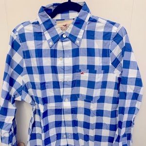 Hollister button up dress shirt size medium white and blue
